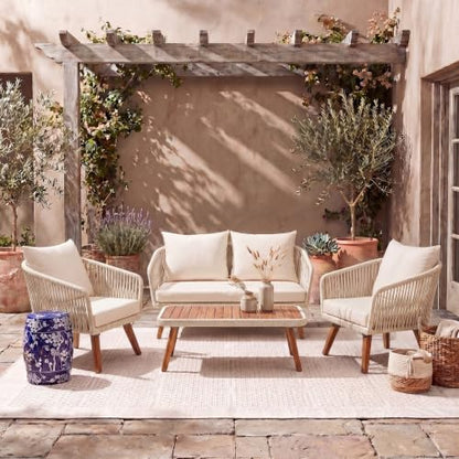 Solid Wood 4-Piece Patio Set in Beige, view 3