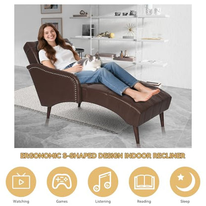 PU Leather Chaise Lounge Chair Indoor, Side Armrest, Dark Brown, view 4
