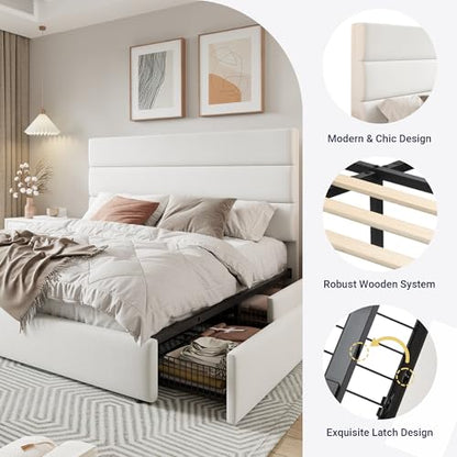Modern Queen Size Platform Bed Frame with 4 Storage Drawers, view 7