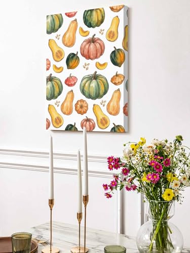NuYeBiofx Autumn Harvest Pumpkins Canvas Wall Art Prints,30"x20" Framed Picture Artwork Thanksgiving Farm Plants Printed Canvas Oil Painting for Living Room Bedroom Office,Ready to Hang