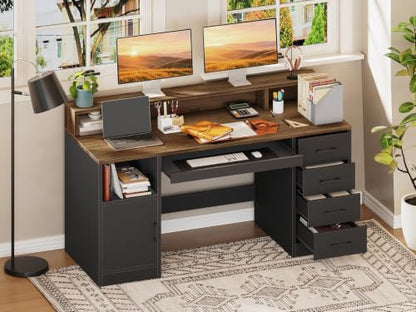 55" Office Desk with Drawers, Farmhouse Executive Desk with Drawers, view 2