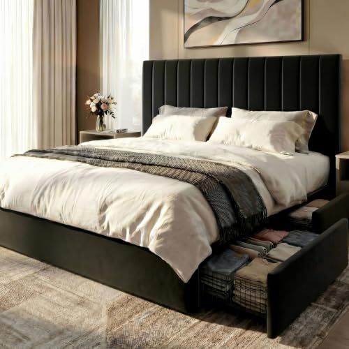 King Size Platform Bed Frame with 4 Oversized Storage Drawers, view 2