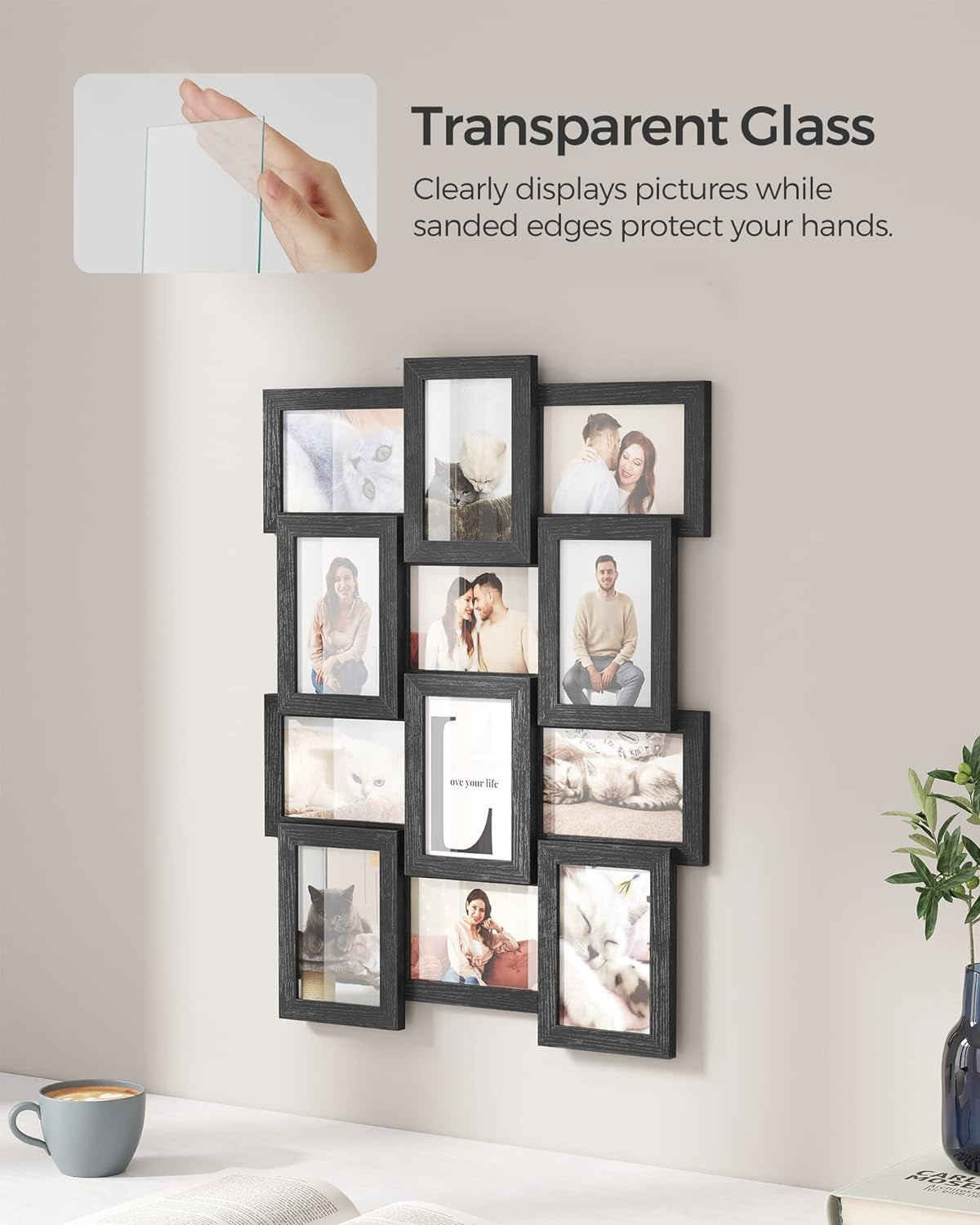 Collage Picture Frames, 4X6 for Wall Decor Set of 12, Multi Family Photo for Gallery Decor, Hanging Display, Assembly Required, Ink Black URPF26BK