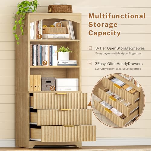 63.3" Tall Bookshelf, Bookshelves and Bookcases with Drawers, view 7