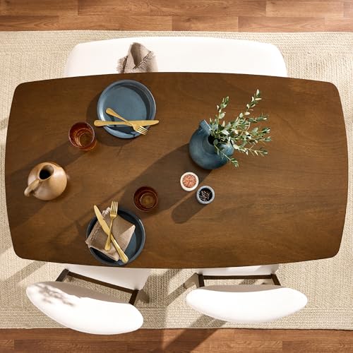 Best Choice Products 4-Piece Mid-Century Modern Wood Dining Kitchen Table & Chair Set w/ 2 Upholstered Chairs, Bench Seat - Walnut/Cream