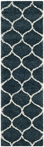 SAFAVIEH Hudson Shag Collection Runner Rug - 2'3" x 8', Slate Blue & Ivory, Trellis Design, Non-Shedding & Easy Care, 2-inch Thick Ideal for High Traffic Areas in Living Room, Bedroom (SGH280L)