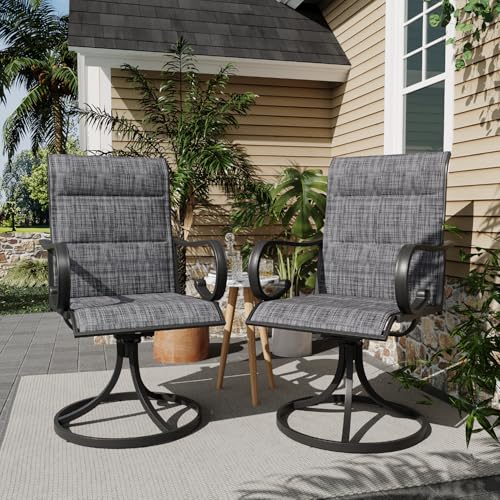 Patio Swivel Chair Set of 2, High Back Padded Textilene Outdoor Dining Chairs with E-Coating Metal Frame, All-Weather Outdoor Furniture Rocker for Backyard, Porch, Garden, Lawn, Grey
