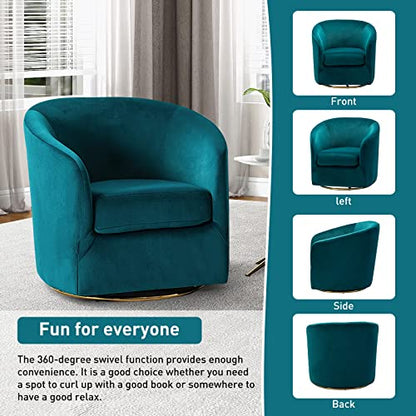 Swivel Accent Chair with Gold Metal Base, Set of 2 Contemporary Velvet Curved Swivel Barrel Chair, Upholstered Club Armchair, Leisure Single Sofa for Living Room, Nursery, Bedroom(Teal)