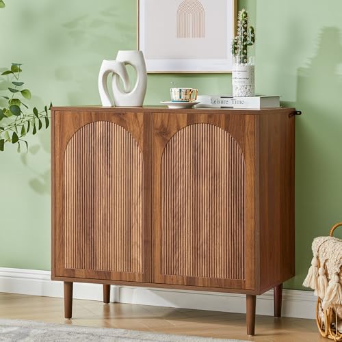 31.5” Walnut Sideboard Buffet Cabinet with Storage Set of 3, view 7