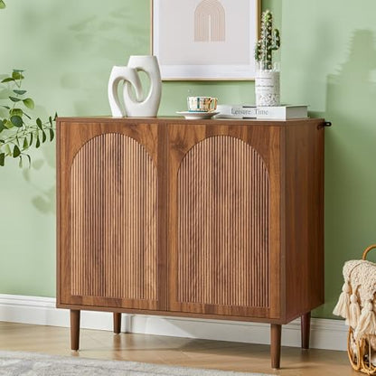 31.5” Walnut Sideboard Buffet Cabinet with Storage Set of 3, view 7