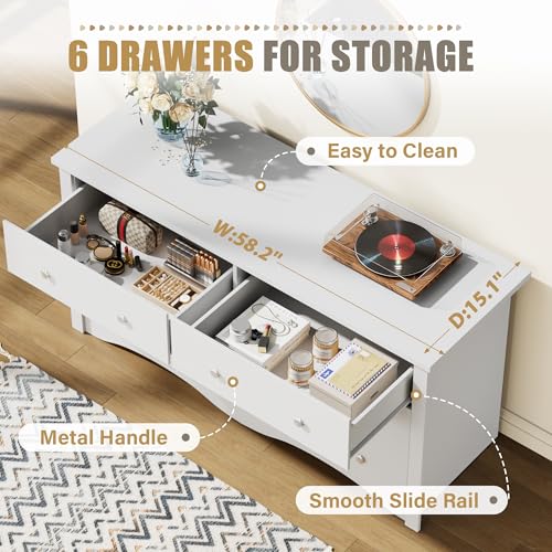 White 6 Dresser for Bedroom, view 5