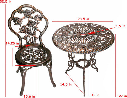3-Piece Rose Bistro Set with 23.5-Inch Cast Aluminum Top Table
