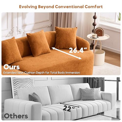 99" Curved Sectional Sofa with Chaise, Modern Luxury Chenille Cloud Couch for Living Room, Heavy Duty Oversized Deep Seat 3-Seater, 700lbs/Seat Weight Capacity, No Assembly, Orange