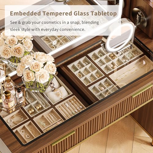 Makeup Vanity Desk with HD & 5X Magnifying Mirror and Lights, view 7