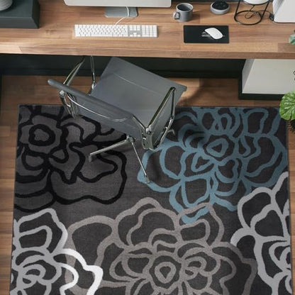 Contemporary Modern Floral Abstract Flowers Easy Maintenance for Home Office, Living Room, Bedroom, Kitchen Soft Area Rug 3'3" x 5' Gray