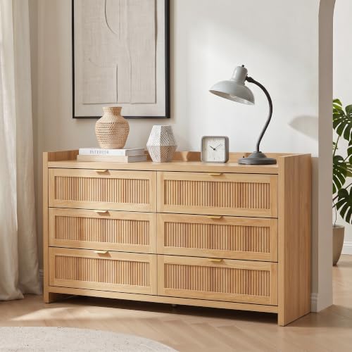 55" Farmhouse Fluted 6 Drawers Dresser for Bedroom, view 2