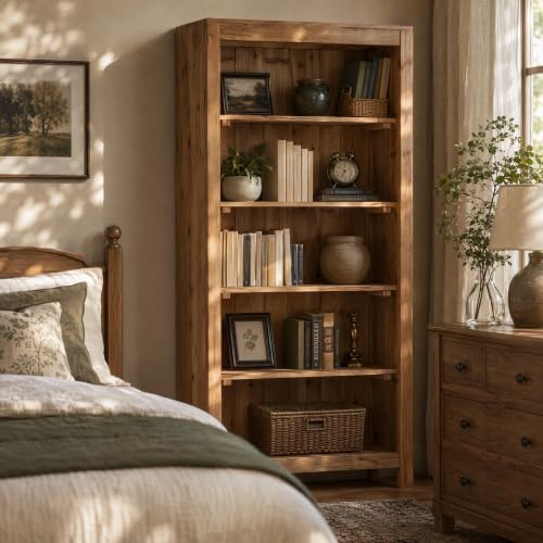71" Solid Wood 5-Tier Tall Bookcase (1, Brown), view 5
