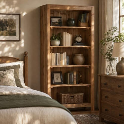 71" Solid Wood 5-Tier Tall Bookcase (1, Brown), view 5