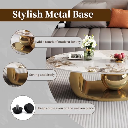 51.2'' Modern Coffee Tables for Living Room,Marble Oval Center Table with Luxury Metal Gold Base,Heat & Scratch Resistant,Easy Installation,Accent Furniture for Any Home Decor