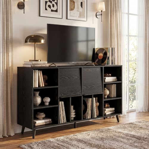 Record Player Stand with Charging Station, 55" Holds 450+ Albums, view 5