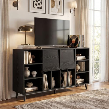 Record Player Stand with Charging Station, 55" Holds 450+ Albums, view 5