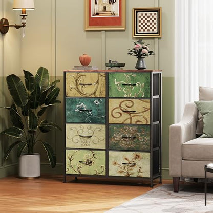 8 Drawer Fabric Dresser for Bedroom, Tall Storage Tower, Floral, view 3