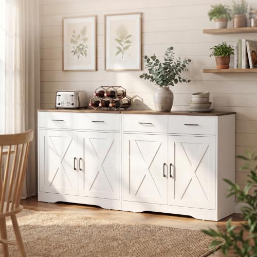 42.5" Farmhouse Sideboard Buffet Cabinet with Barn Doors, White, view 8