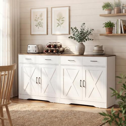 42.5" Farmhouse Sideboard Buffet Cabinet with Barn Doors, White, view 8