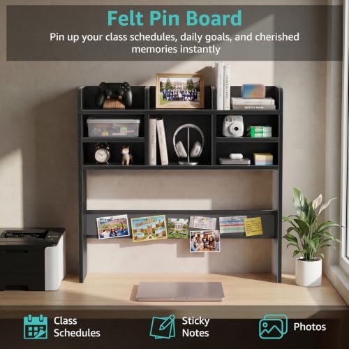 37" Black Desk Hutch Dorm Top Only with Sheves Felt Board for College, view 5