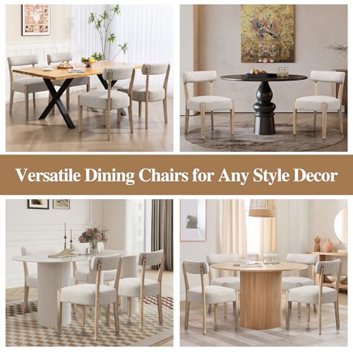 Dining Chairs,Set of 6 Mid-Century Modern Wooden Kitchen Chairs with Linen Upholstery - Low-Back Woven Design for Kitchen & Dining Room,Oatmeal Fabric