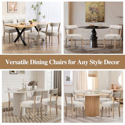 Dining Chairs,Set of 6 Mid-Century Modern Wooden Kitchen Chairs with Linen Upholstery - Low-Back Woven Design for Kitchen & Dining Room,Oatmeal Fabric