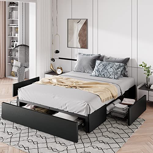 Black Platform Bed with Drawers, view 2
