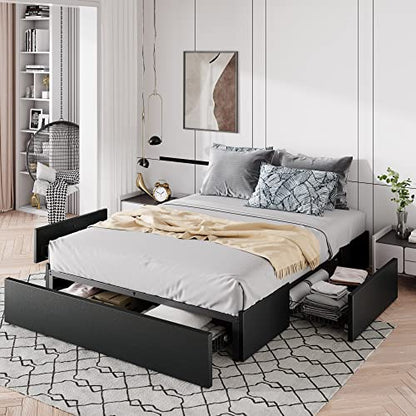 Black Platform Bed with Drawers, view 2