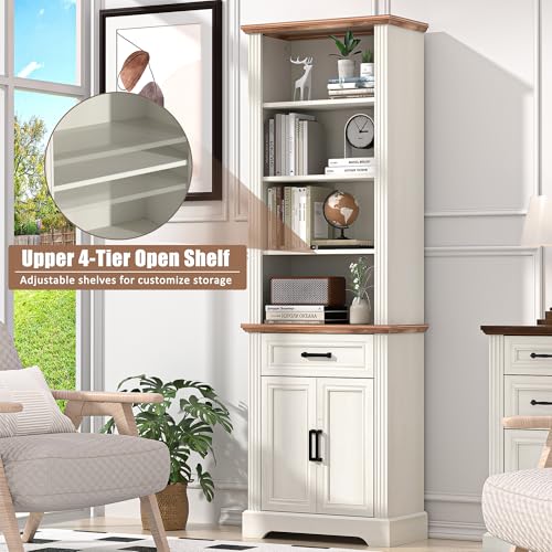 72" Tall 6-Tier Bookshelf, Farmhouse Bookcase with Ample Storage, view 5