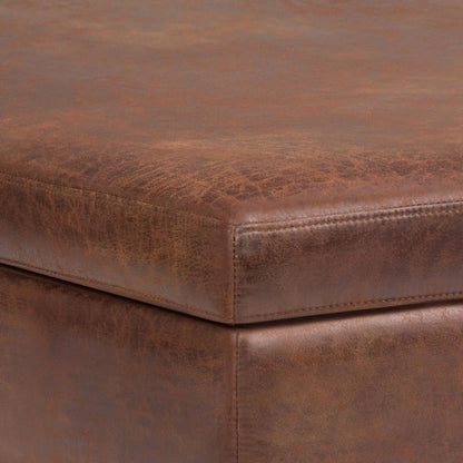 Owen XL Square Coffee Table Storage Ottoman - 40 inch Wide Upholstered Vegan Leather Lift-Top Ottoman in Distressed Saddle Brown, Mid-Century Modern Ottoman for Living Room with Storage