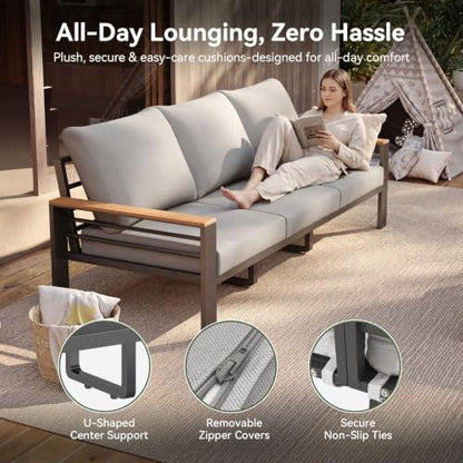 Patio Furniture Set, Aluminum Patio Set with Fire Pit Table and 5" Thicken & Washable Cushion, Waterproof Outdoor Furniture, Outdoor Couch Sectional for Backyard (7 Seats/F, Grey)