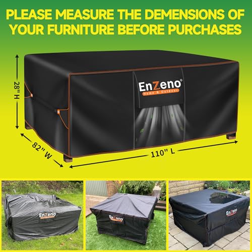 Patio Furniture Set Cover,Outdoor Sectional Sofa Couch Set Covers Waterproof,Garden Dining Table Chair Set Cover Outside Rectangular Heavy Duty Weatherproof 110" L x 82" W x 28" H Black