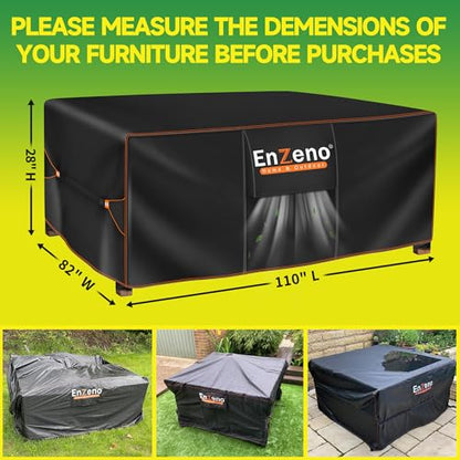 Patio Furniture Set Cover,Outdoor Sectional Sofa Couch Set Covers Waterproof,Garden Dining Table Chair Set Cover Outside Rectangular Heavy Duty Weatherproof 110" L x 82" W x 28" H Black