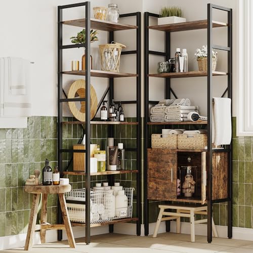 70 x70" Triple 5 Tier Book Shelf, Industrial Large Bookcase with Storage Cabinet, Tall Bookshelf with 14 Open Display Shelves Metal Frame Furniture for Living Room Bedroom Home Office Rustic Brown