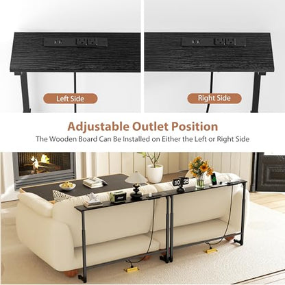 2 Pack Adjustable Height Narrow Console Table with Power Outlets, 78.7" Long Sofa Table with Charging Station Behind Couch Table Skinny Entryway Table for Living Room and Hallway – Black