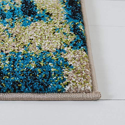 SAFAVIEH Glacier Collection 5'3" x 7'6" Navy / Green GLA123M Modern Abstract Non-Shedding Living Room Bedroom Dining Home Office Area Rug