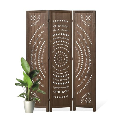 66.9Inch Folding Room Divider, 3 Panels Wood Carved Privacy Screens, view 2