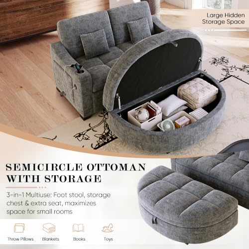 60” Loveseat Chaise Lounge Chair with Ottoman, view 5
