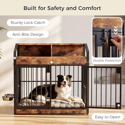 Dog Crate Furniture with 360° Rotatable Bowls, view 7