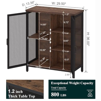 Coffee Bar Cabinet for Liquor, Small Storage Cabinet for Home Kitchen, Farmhouse Sideboard Buffet Cabinets, Industrial Alcohol Cabinets for Dining Entryway Living Room (Rustic Oak)