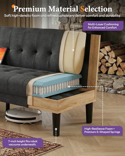 Sofa Couch, Living Room Furniture Sectional Sofa Sets of 3 Pcs, Tufted Mid-Century Loveseat w/USB, Cupholders & Comfy Single Sofa for Small Space, Apartment, Office (Dark Grey)