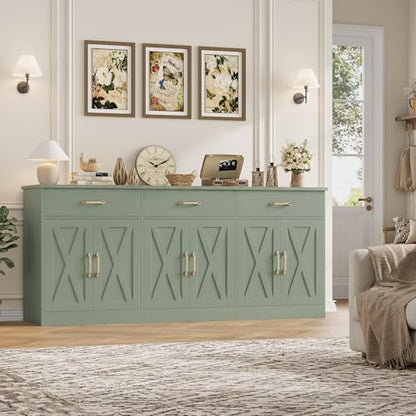 71"W Farmhouse Kitchen Sideboard Buffet Cabinet with Storage, Green, view 7