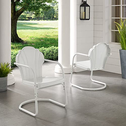 Tulip 2-Piece Outdoor Chair Set, Retro Metal Patio Chairs for Dining, Porch, Deck, Balcony, White Satin