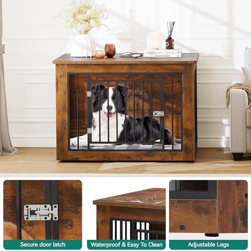38" Dog Crate Furniture 2-in-1 Iron-Wood Fusion up to 60 lb, view 4