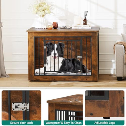 38" Dog Crate Furniture 2-in-1 Iron-Wood Fusion up to 60 lb, view 4